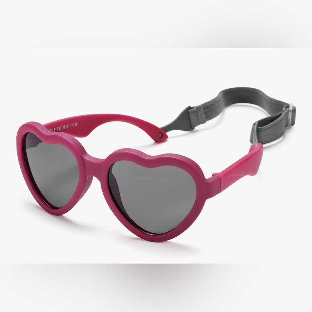 NEW Flexible Heart Shaped Baby Polarized Sunglasses Strap 0-24 Months